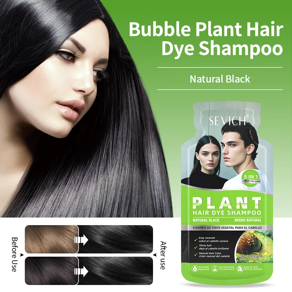5 pçs planta natural bolha tintura de cabelo shampoo capa branco cinza cabelo rápido escurecimento cor do cabelo shampoo castanha tingimento marrom shampoo