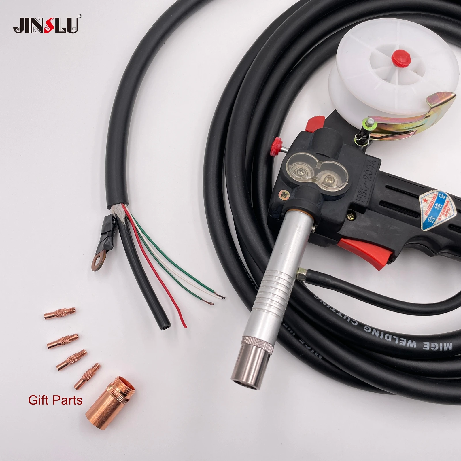 

JINSLU 150A Detachable-Tail Spool Gun (15FT Flexible Cable) | 0.8-0.9mm Wire for Mig Welders – Customizable DIY Cable End