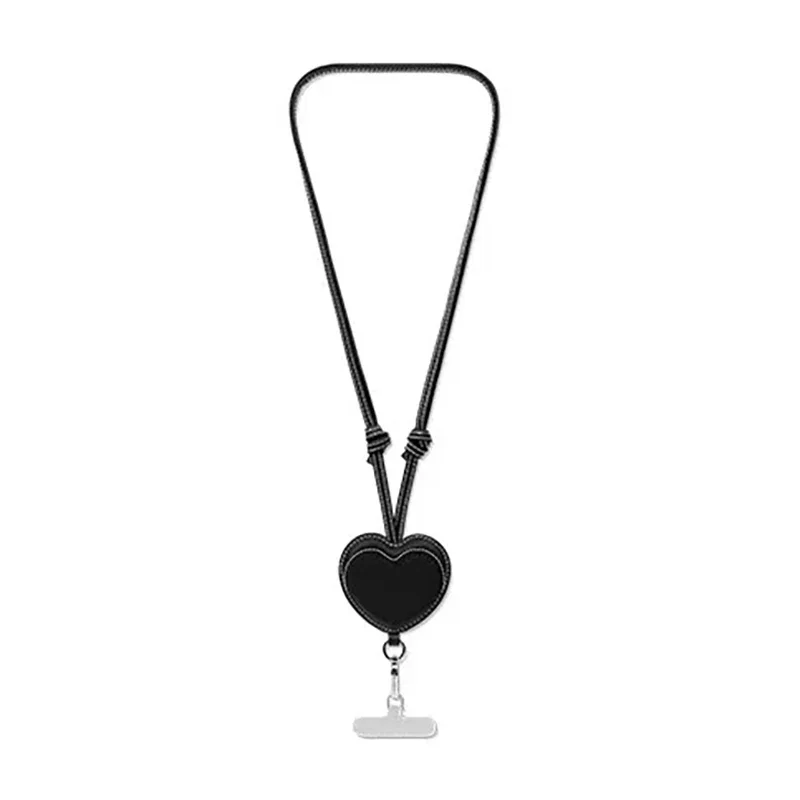 

Black Leather Heart Mobile Universal Phone Straps Long Short Lanyard Phone Hanging Chain