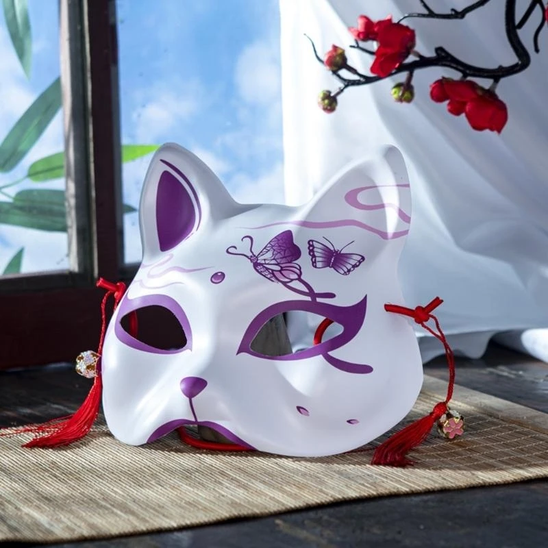 39BD Hand bemalte Füchse Maske halbe Gesichtsmaske Maskerade -Dekorationsmaske