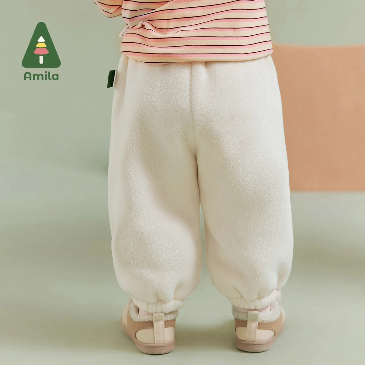 Amila Baby-Freizeithose für Kinder, 2024, Winter, neu, mehrfarbig, Fleece, gemütlich, Farbblockierung, warme Babykleidung