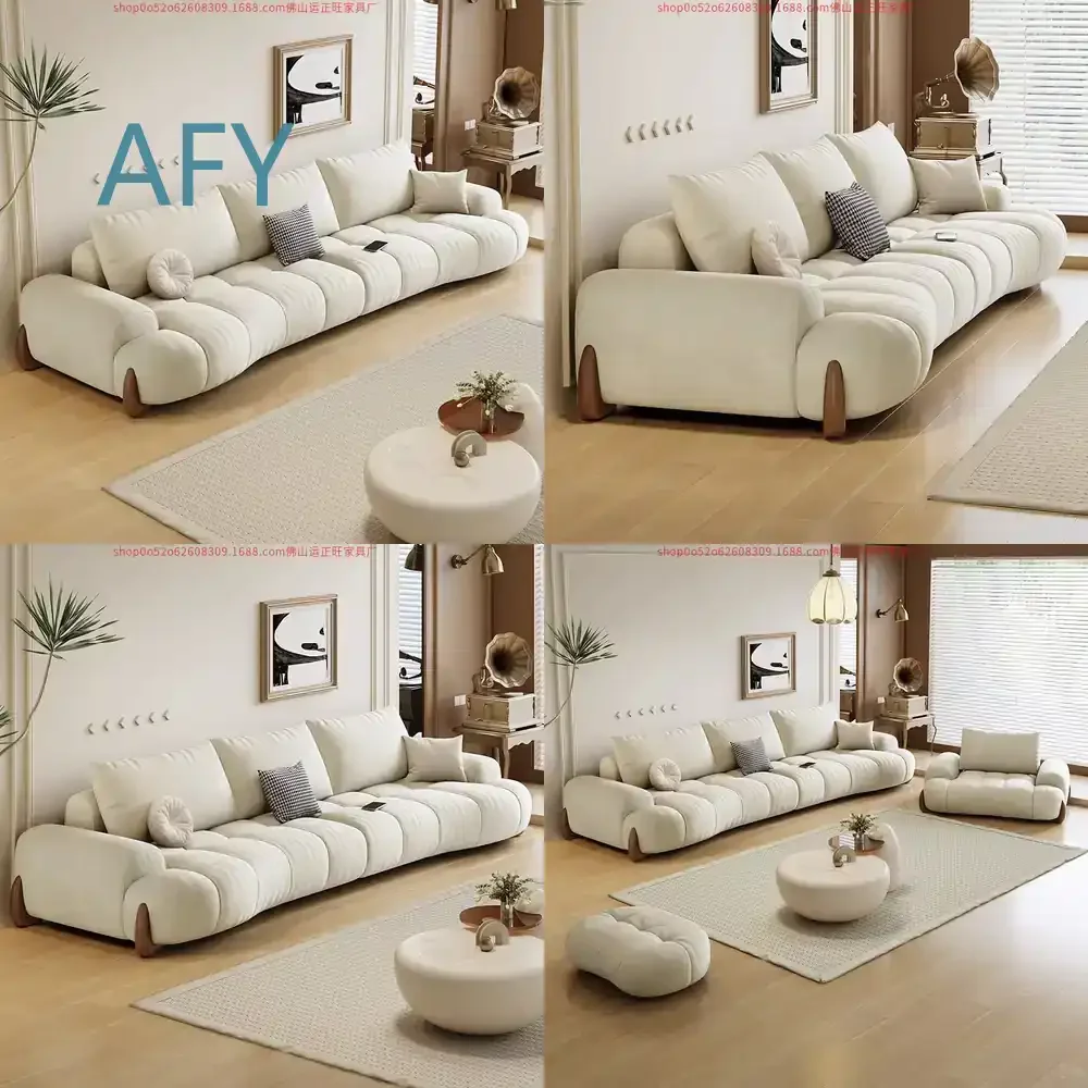 Italian Leather Sofa for Small Living Room Modern Minimalist White Cream Arc Shape Cat Scratch Fabric Sofa for Sofa Bed