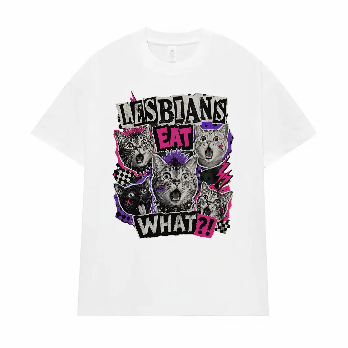 Lustige Lesben-Foodie-Punk-Katzen-Grafik-T-Shirts für Männer und Frauen, modische Vintage-Kurzarm-T-Shirts, Sommer-Tops, 100 % Baumwoll-T-Shirt – Detail 4