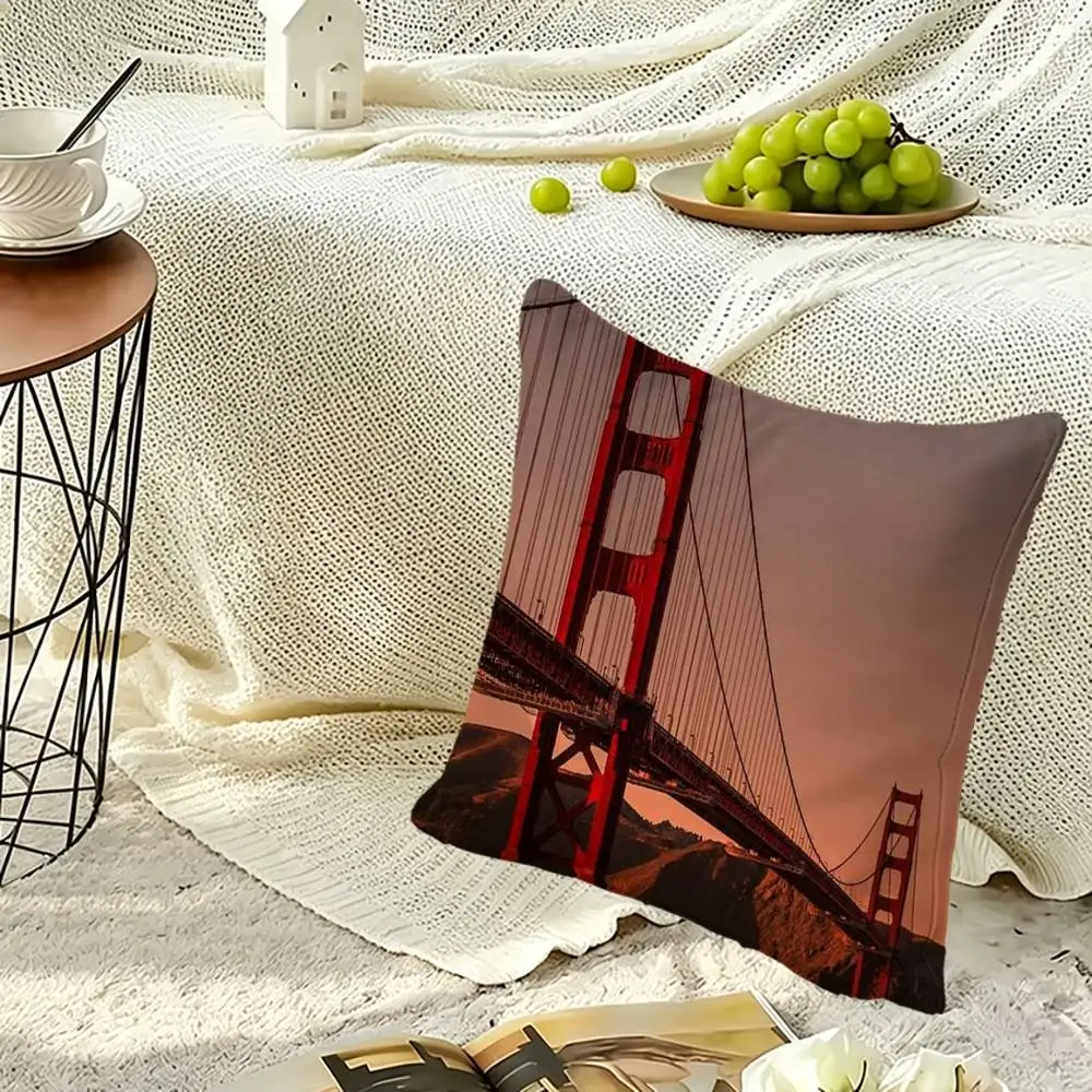 Golden Gate Bridge Square Double-Sided printed Pillow Case Bedroom Bedside Pillow Sofa Cushion Cover