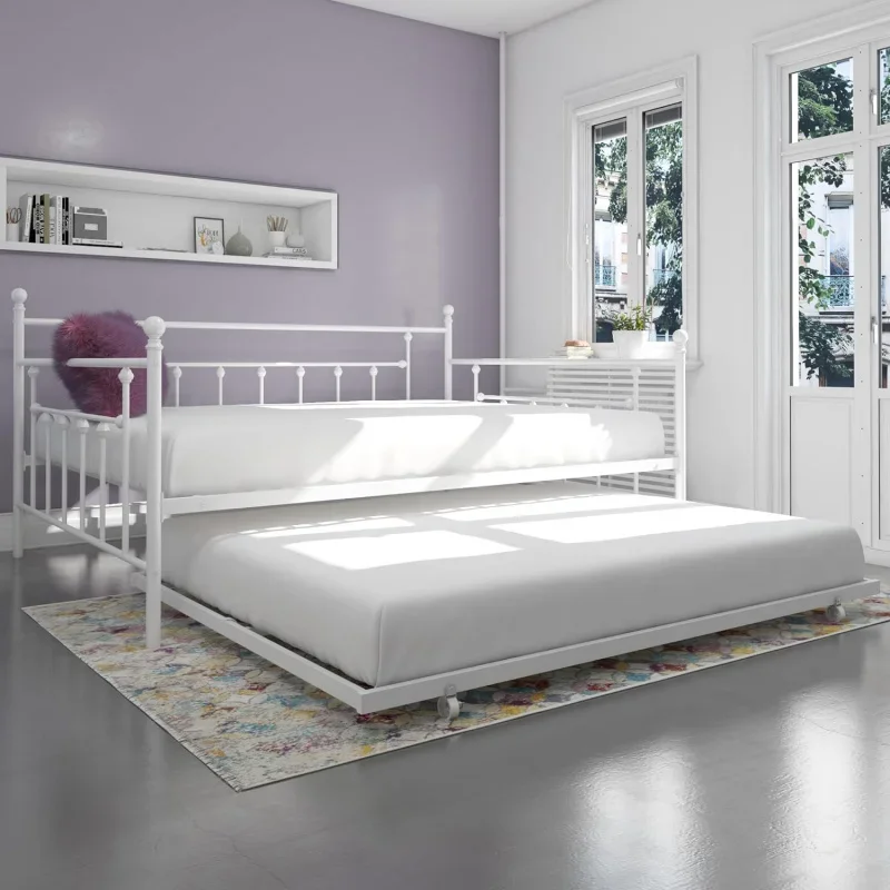 DHP Manila Metal Queen Size Daybed and Full Size Trundle (White)