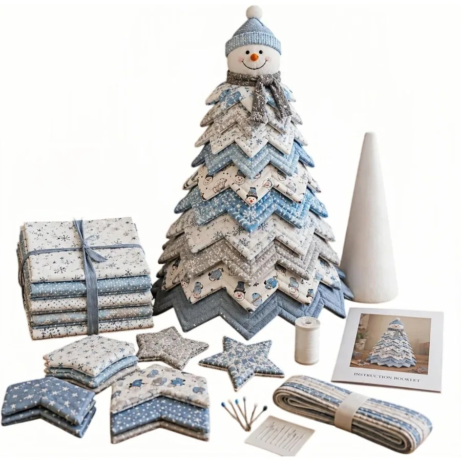 Quilting Santa Claus Christmas Tree Craft Kit - Handcraft Desktop Tree with Patchwork, Fabric Suitable for Winter Holiday Decor, Quilting Sewing Project for Decoration, No Modification Needed