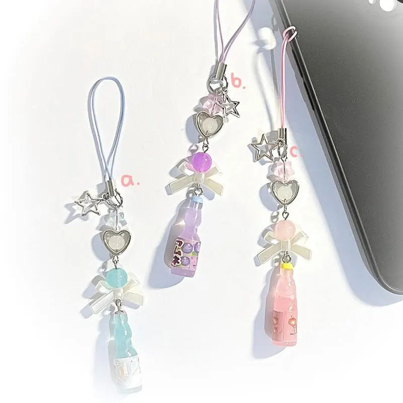 Botellas de refresco ramune hechas a mano, dijes para teléfono/llavero, dijes para bolso, regalo