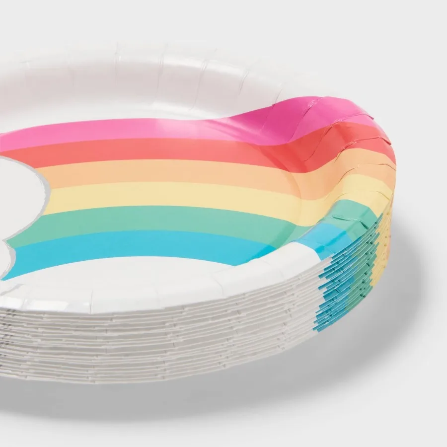 Rainbow Snack Paper Plates, 20 Count, Colorful Rainbow Decorative Disposable Plates for Parties and Daily Use