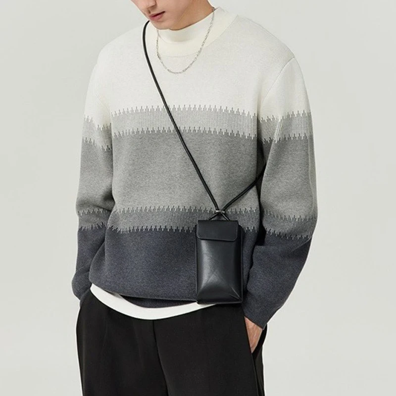

Fashion Slim O Neck Long Sleeve Mens Sweater Winter Vintage Patchwork Jacquard Crochet Knitted Tops For Men New Casual Sweaters