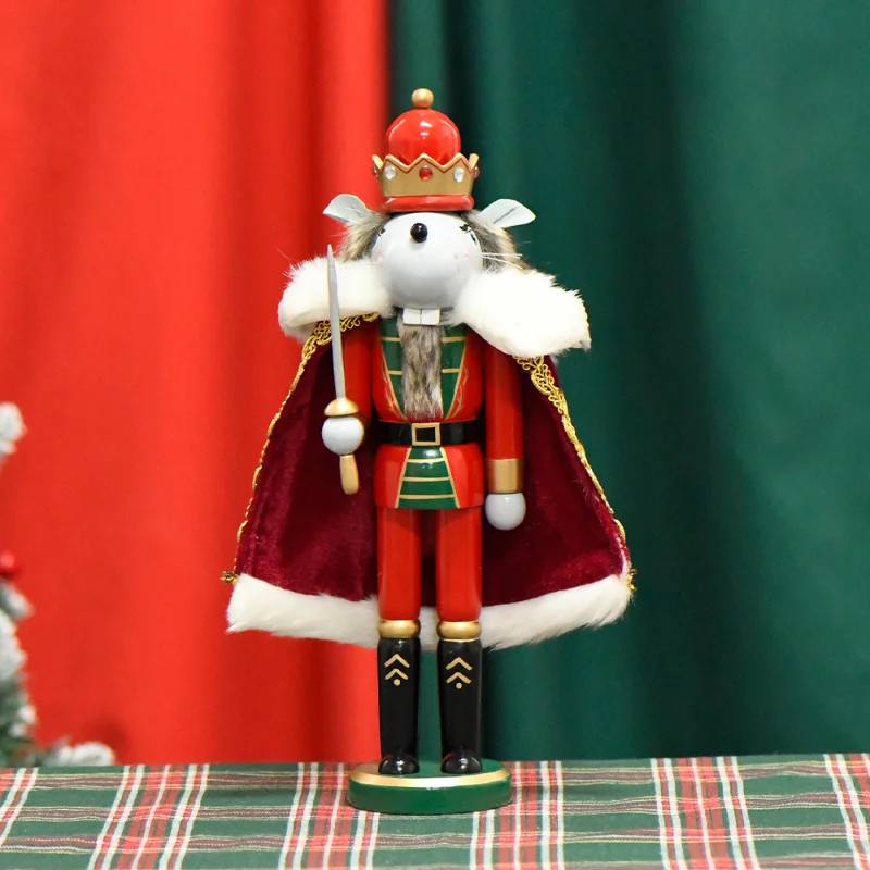 2025 Years New 30CM Cloak Mouse Nutcracker King Wooden Crafts Lotus Cartoon Christmas Decoration Desktop Ornaments