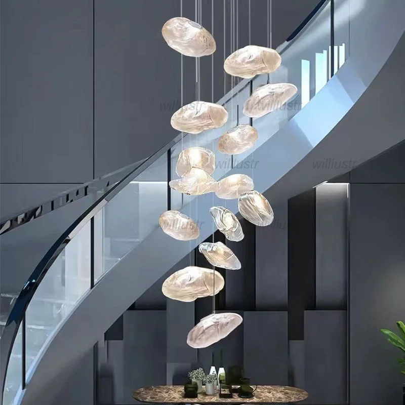 

Frosted Glass Cloud Pendant Lamp Clear Amber Smoke Suspension Light Hotel Bar Villa Stair Duplex Loft Hanging Ceiling Chandelier
