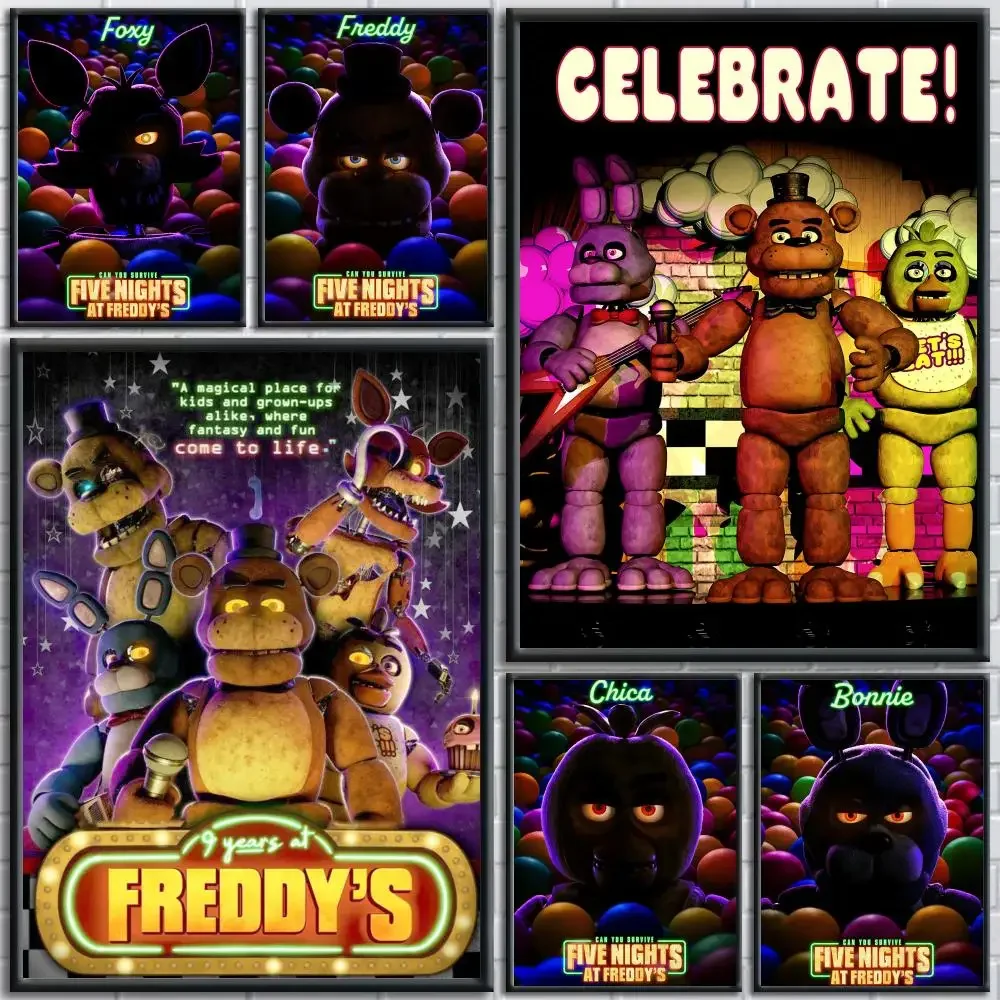 Fnaf F-Five nights At Freddys Poster Stickers Mural Painting Self-Adhesive Wall Decals for Bedroom Living Room Home Decor Gift