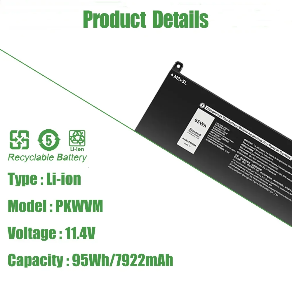 11.4V 95Wh PKWVM Laptop Battery for Dell Precision 7550 7560 7750 7760 P44E P44E001 P93F P93F001 CR72X 68ND3 68Wh C903V
