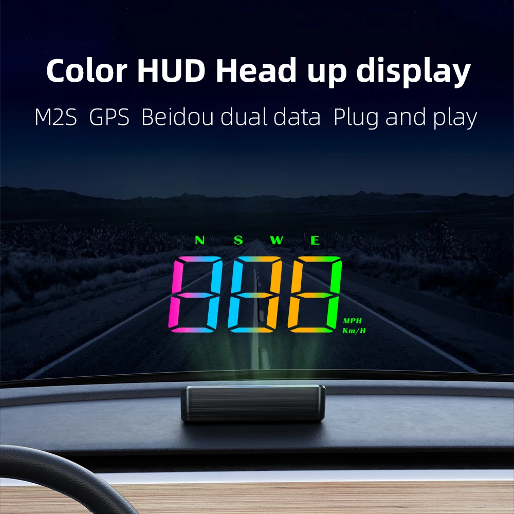 M2s auto hud gps head up display carro led digital colorido velocímetro velocidade alarme pára-brisa projetor para veículos