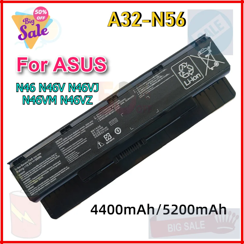 A32-N56 Laptop Battery for ASUS N46 N46V N46VJ N46VM N46VZ N56 N56V N56VJ N56VM N76 N76VZ A31-N56 A33-N56