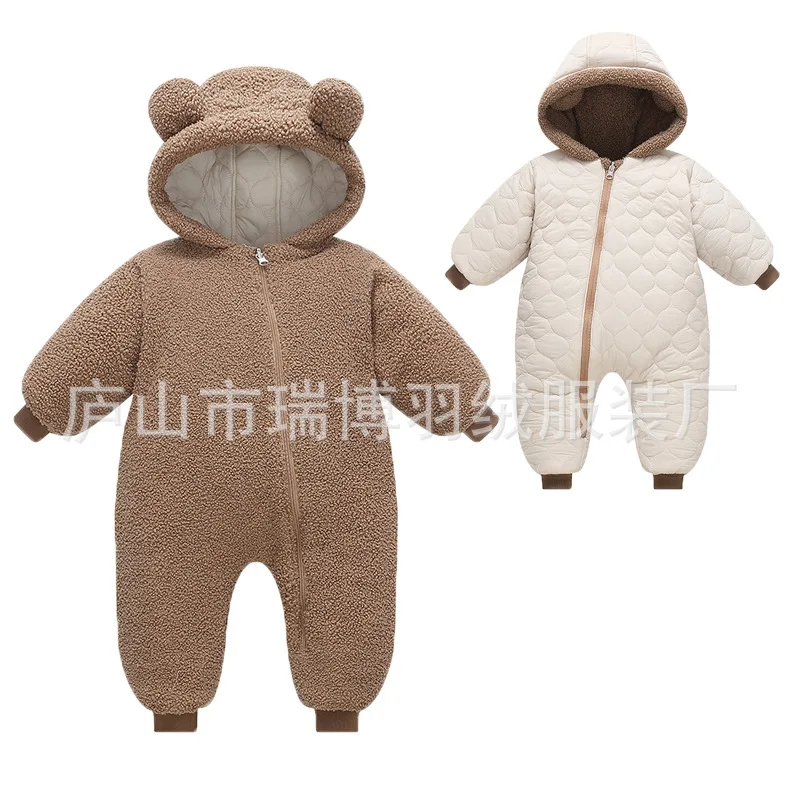 

Baby Rompers Winter Bear Fleece Hooded Bodysuit 0-24M Infant Zipper Pajamas Newborn Boy Girl Warm Sleepwear Jumpsuit Outfit Set