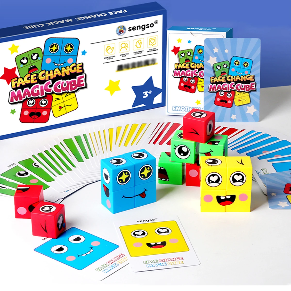 

SENGSO Face Change Cube Game, Mini Expressions Matching Block Puzzles Building Cubes Educational Toy For Boys Girls Gift Boxed