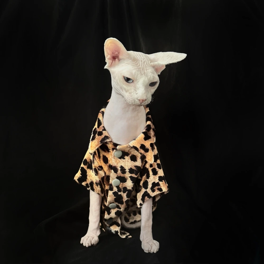 Cat Clothes Summer Leopard Shirt for Sphynx Cat Relaxed Fit Blouse For Kittens Street photography Over Size Coat for Devon Rex