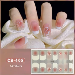 Pegatinas de uñas de 14 puntas, lámina adhesiva de brillo de Color Nude, cubierta completa impermeable, envolturas de uñas, calcomanías artísticas de manicura DIY