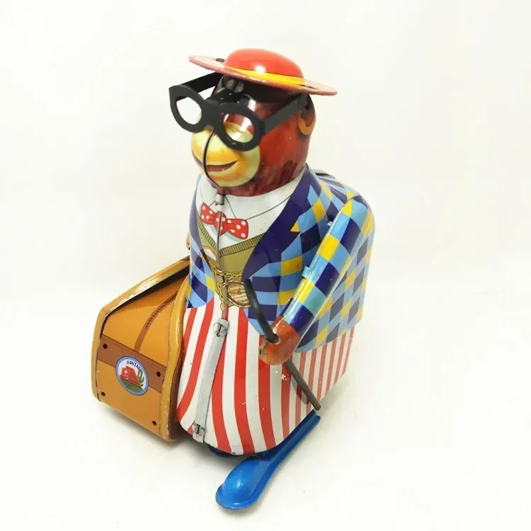 [Funny] Adult Collection Retro Wind up toy Metal Tin Travelling monkey professor Mechanical Clockwork toy figure model kids gift