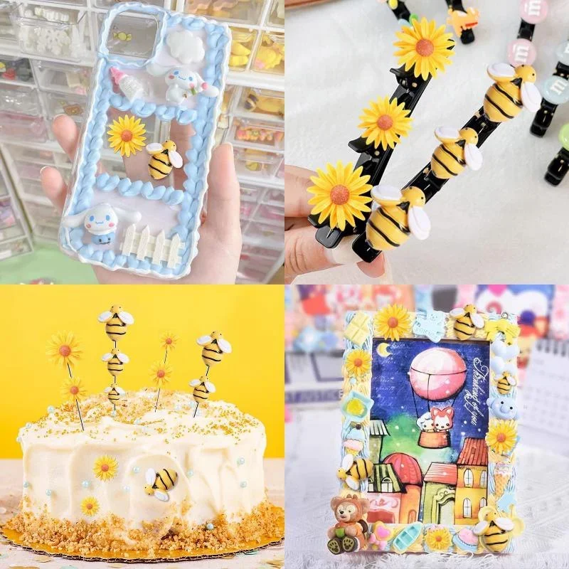 40 pezzi in resina api margherita decorazione bumblebee girasoli abbellimento ciondoli con scatola di immagazzinaggio per la ghirlanda scrapbooking