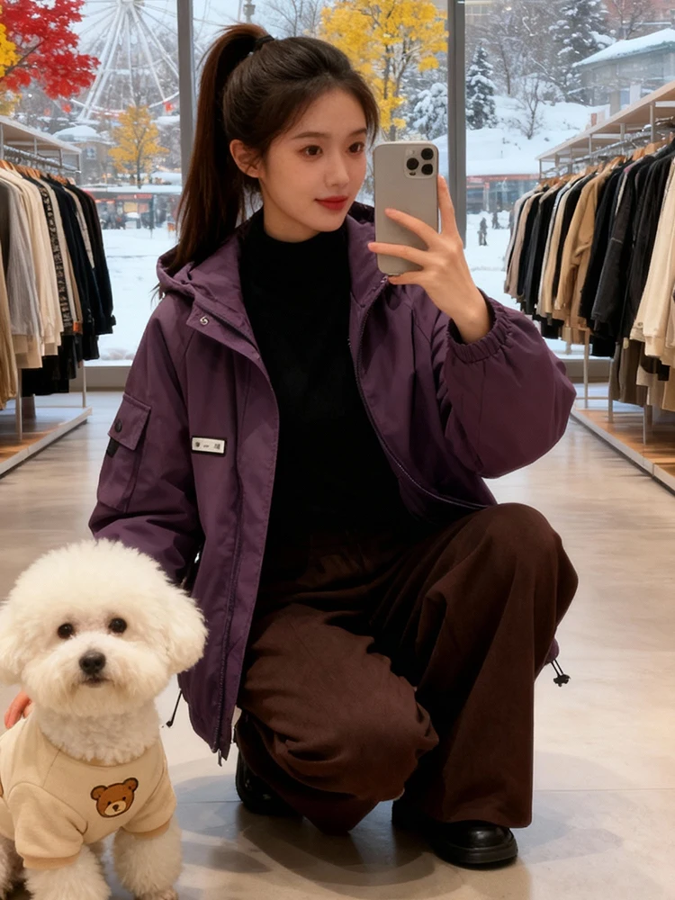 

Thiened Fce Women's Jaet European Sle Winter Coat Hooded down Cotton Padded Zipper Closure Color Commute Sle