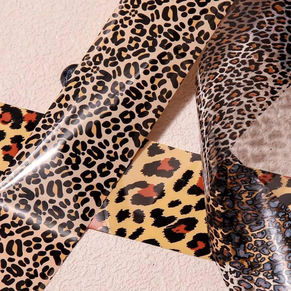 10 ロール/ボックスブラウンシリーズヒョウ柄ネイルホイルタートルアンバー野生動物の皮パターンネイル転写デカール DIY マニキュアラップ