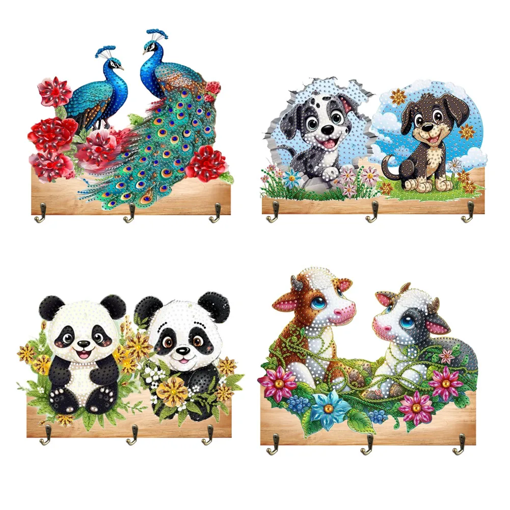 

1 set of DIY animal diamond painting hooks, wall-mounted wooden diamond art hangers, towel and hat racks, key racks