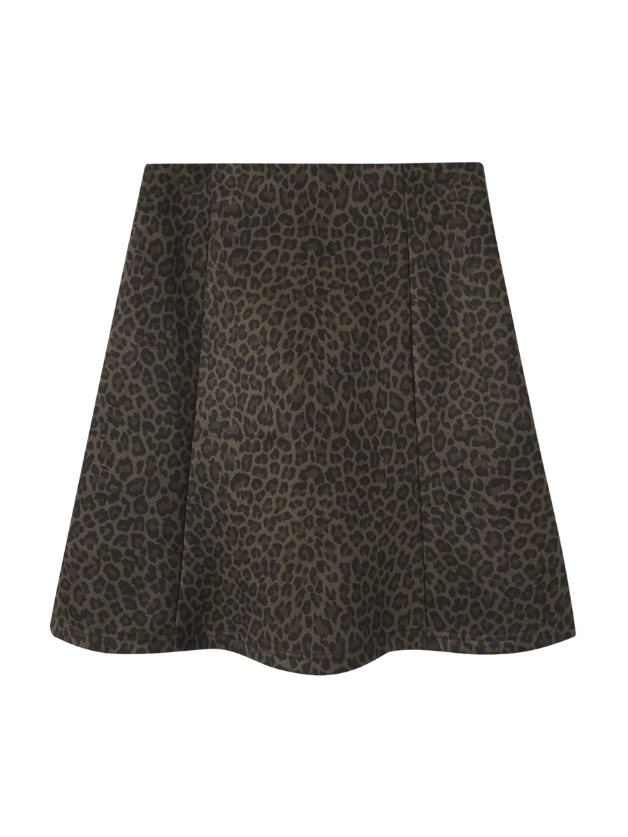 IAMCPLUS 2025AW High Waist A-Line  Skirt Leopard Print Casual Sle Polyester And Spandex Blend Ciwalk Skirt