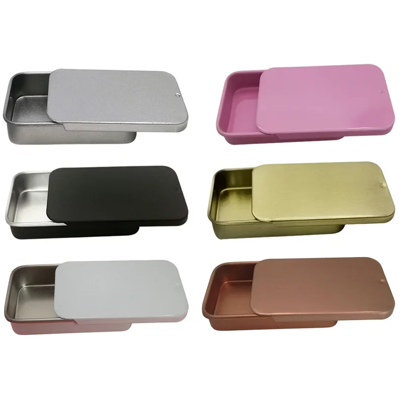 1pc Metal Rectangular Empty Tin Jar Tinplate Push Organizer Slide Cover Storage Box Candy Pill Jars Portable Mini Storage Box