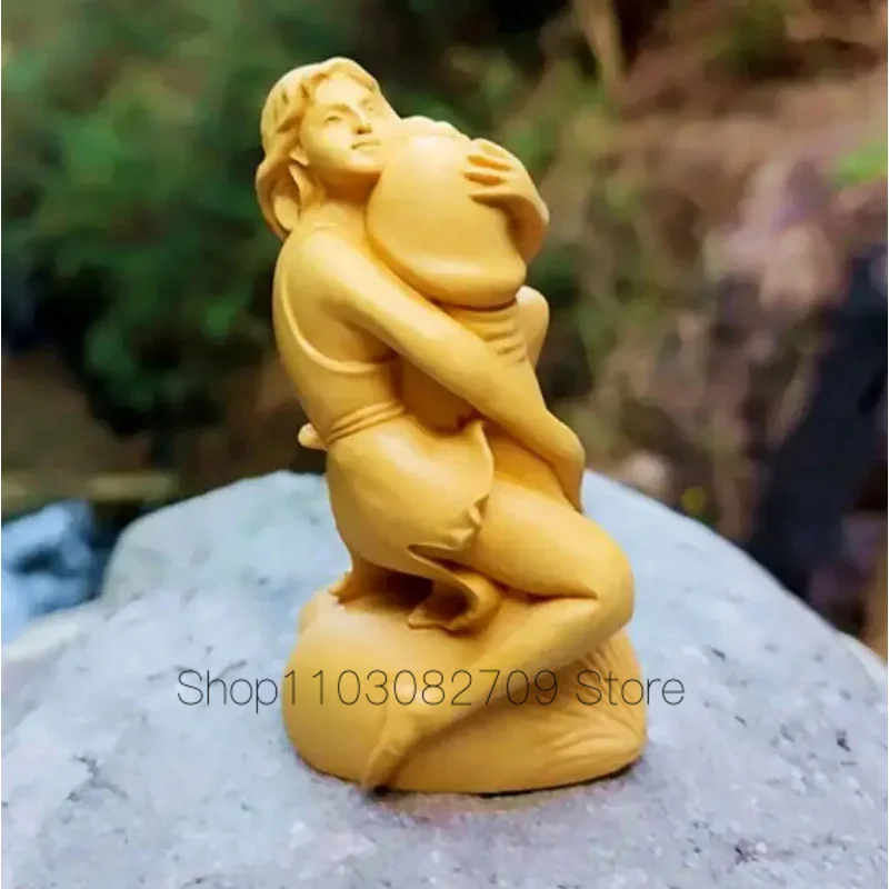 

8X4X3 CM Boxwood Body Art Beauty Statue Beautiful Figure Lady and Ding Ding EROT Sculpture Desktop Home Décor