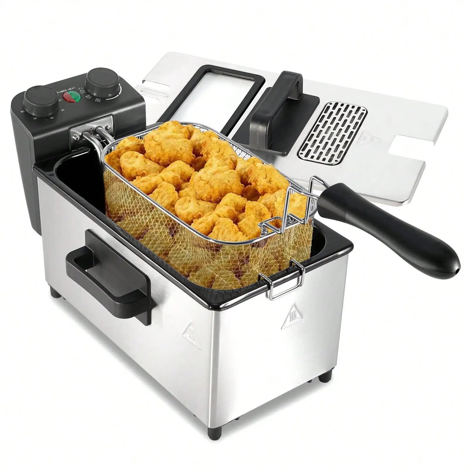 3L/5L Deep Fryer With Basket, 1700W Home Electric Deep Fryer With Time And Temperature Control, Removable Basket, Lid With Viewing Window And Odor-Free Filter, Stainless Steel, Can Be Washed In The Dishwasher