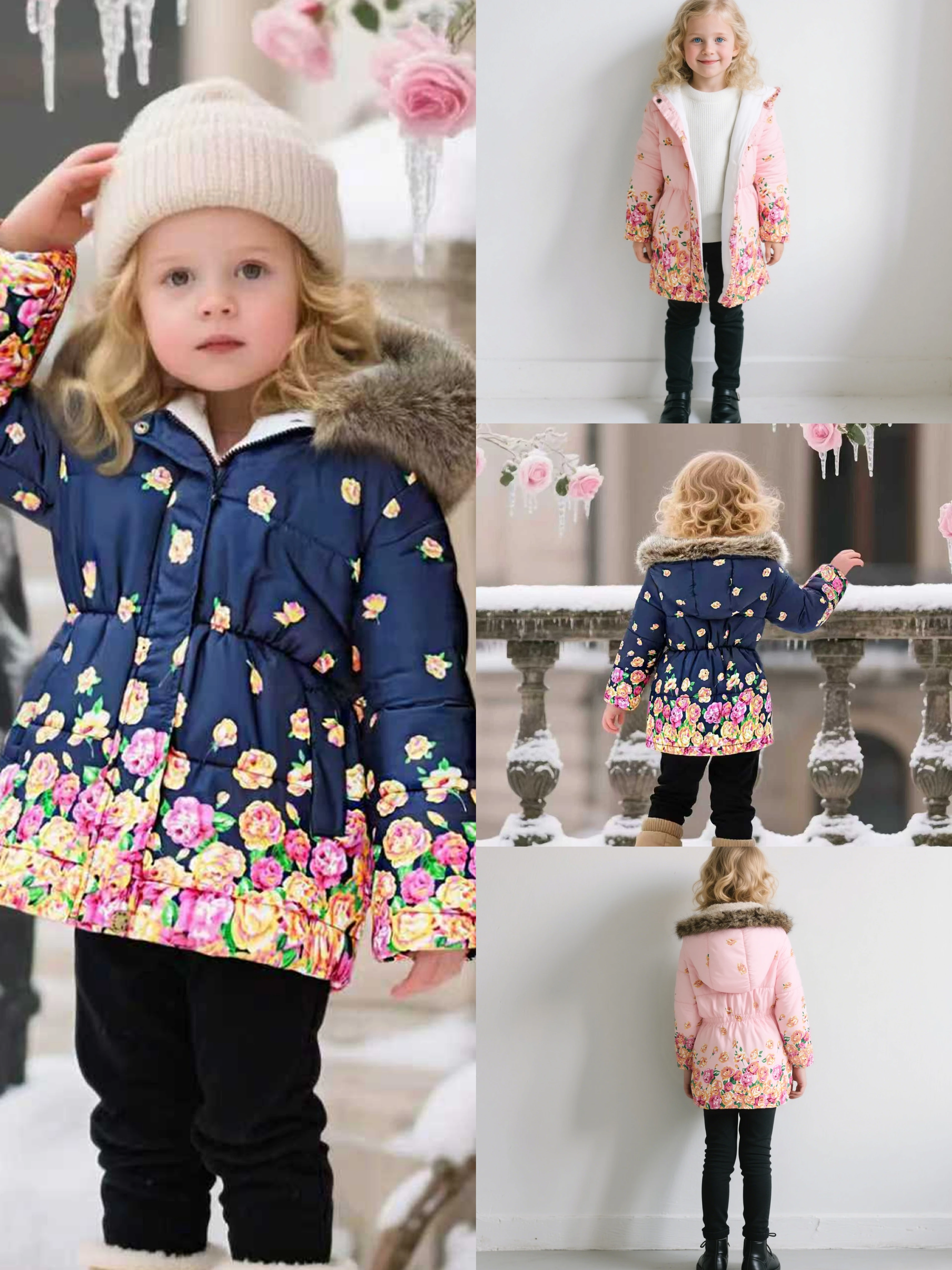 

Новая зимняя стильная теплая хлопковая куртка для девочек 3-11 лет, модная теплая хлопковая куртка с меховым воротником на талии