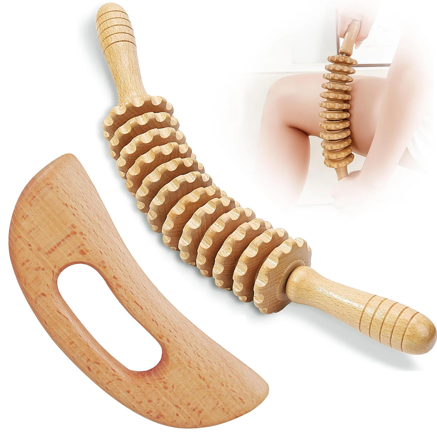 

Wood Therapy Massage Tool Lymphatic Drainage Massager Anti Cellulite Fascia Massage Roller for Full Body Muscle relaxatio