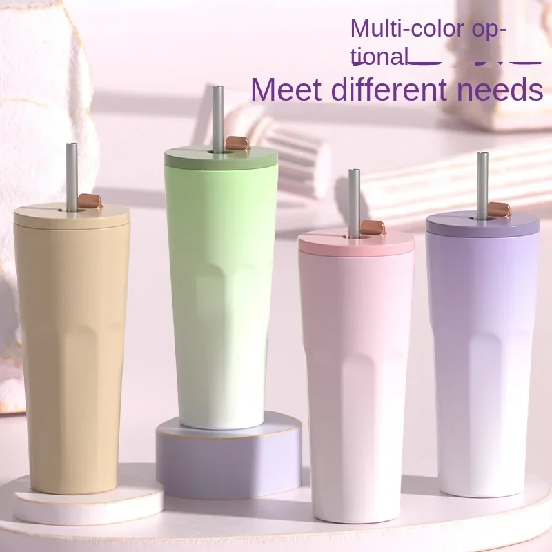 New Automatic Pop-Up Insulated Cup  Simple Gradient Fresh Creative Straight Water Bottle with Locking Mechanism Leak-Proof Gift