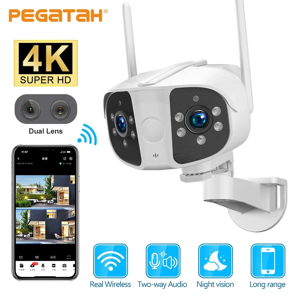 

PEGATAH 4K 8MP Dual Lens Panoramic WIFI Camera 165° Ultra Wide Angle AI Human Detection 6MP Outdoor Video Surveillance IP Camera
