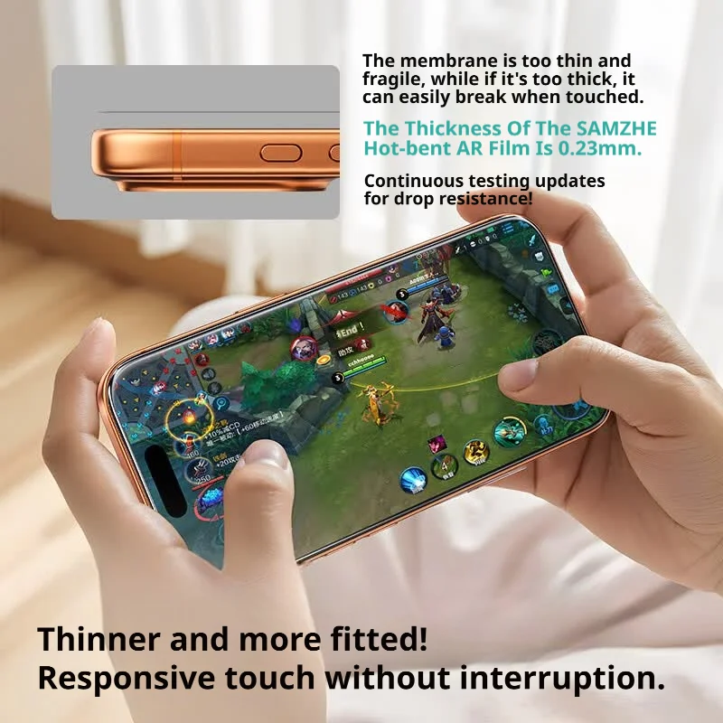 SAMZHE AR Film 3D, szkło hartowane do termicznego formowania, przeznaczone do iPhone 18 Pro Max i 17 Pro, antyrefleksyjne, grubość 0,23 mm, pełna ochrona ekranu. — zdjęcie produktu 5