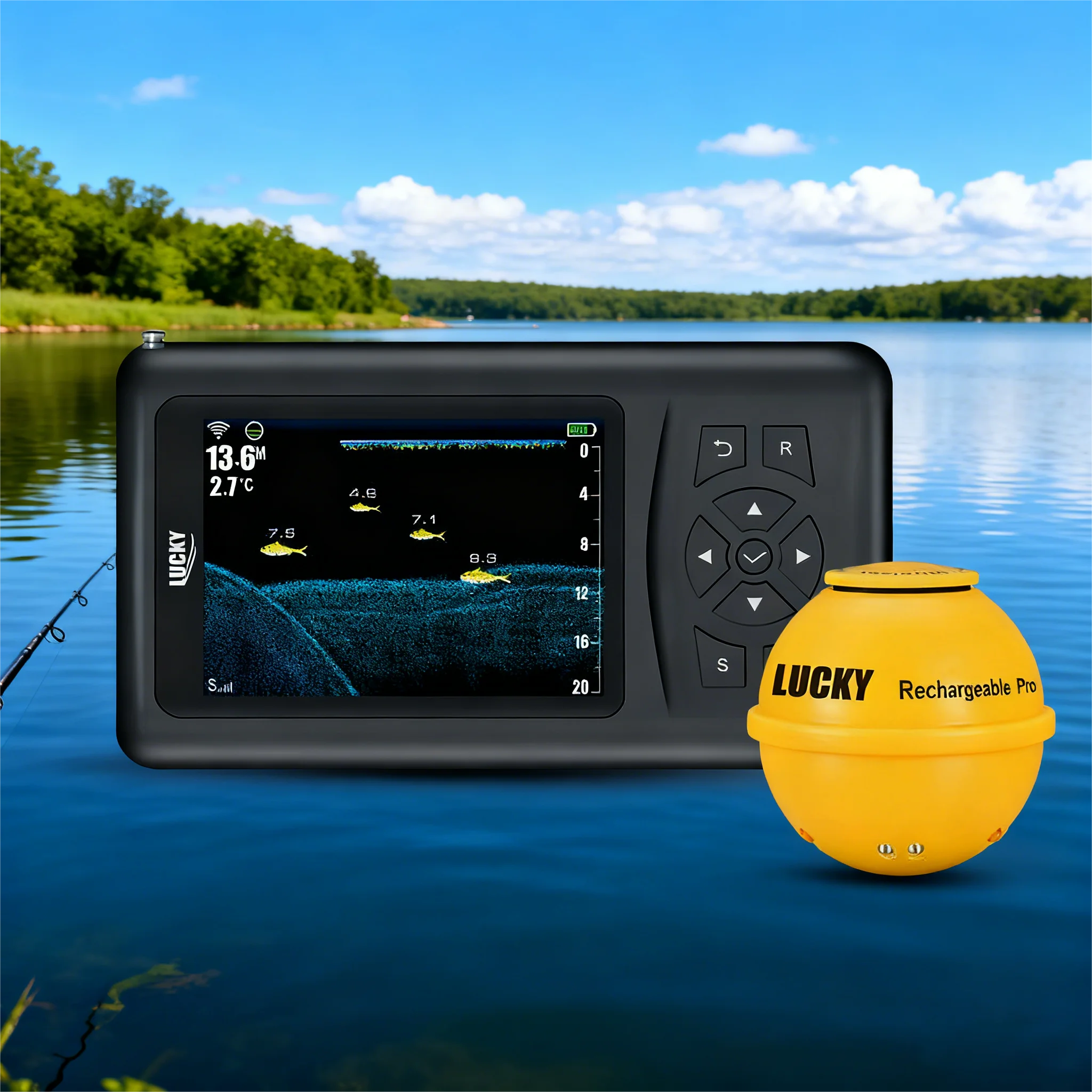 Lucky Wireless Sonar Fish Finder Portable Large Color Screen Ultrasonic Detection Fish Locator for Freshwater & Sea Fishing