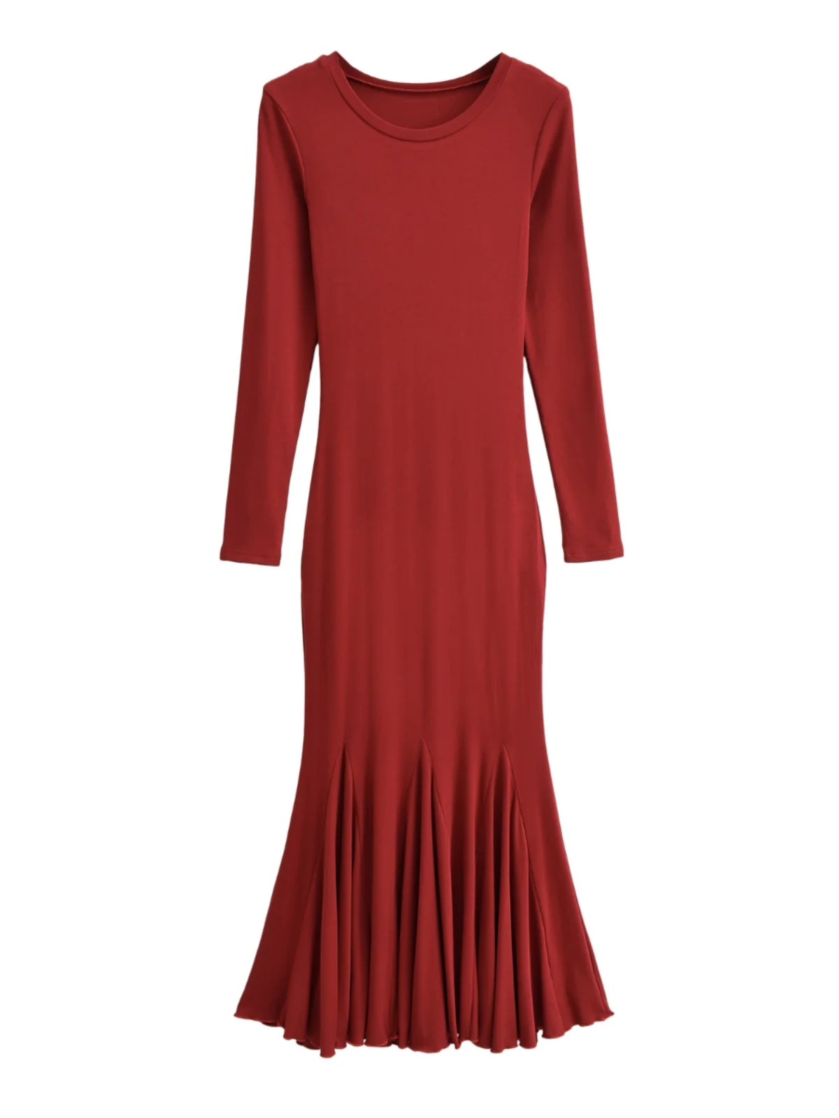 

Sexy Long Sve round Ne Dr Women's Slim Fit Knee-Length Midi Skirt Spicy Girl Sle Pure Color Autumn Season Faion