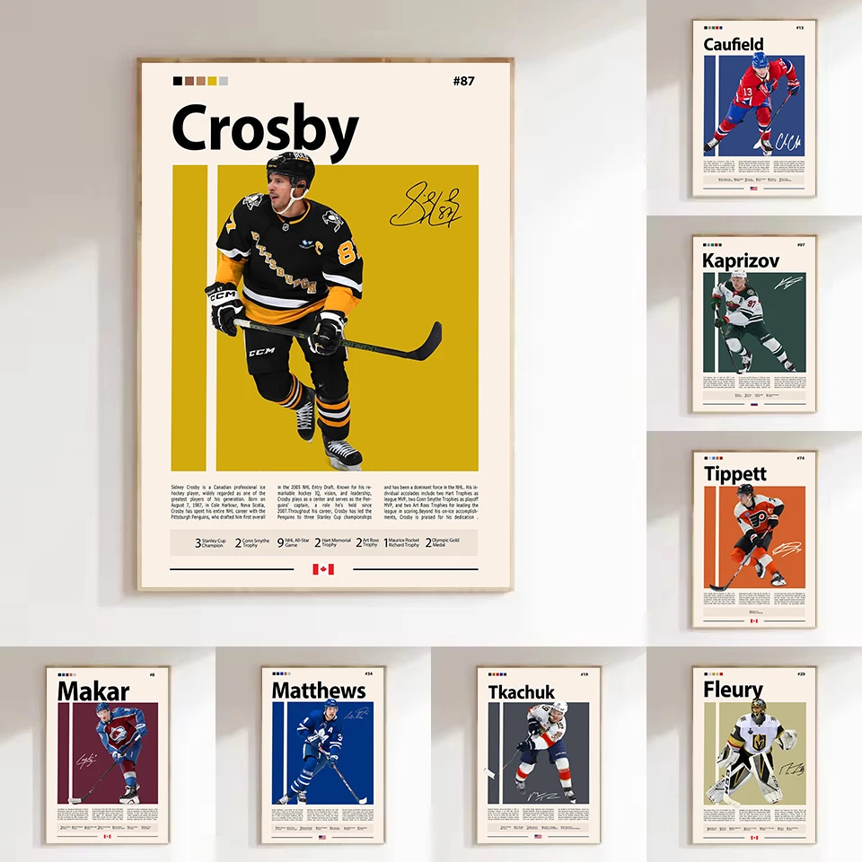 Retro Ice Hockey Athletes Portrait Guide Sport Aesthetic Poster Printed Canvas Painting Wall Art Pictures Home Room Decor Gift
