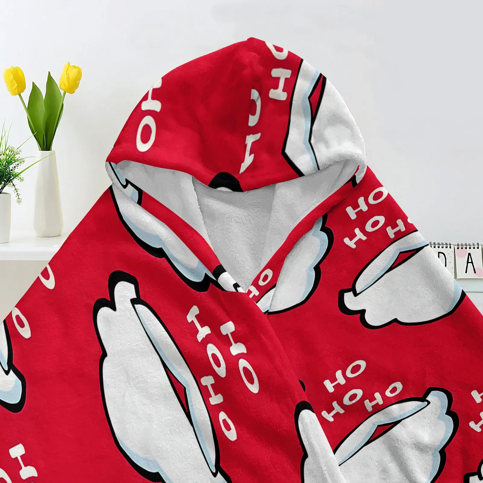 1pc Santa Claus Beard Background Plush Hooded Blanket - Soft Flannel, Warm Digital Print Comfortable for All Seasons