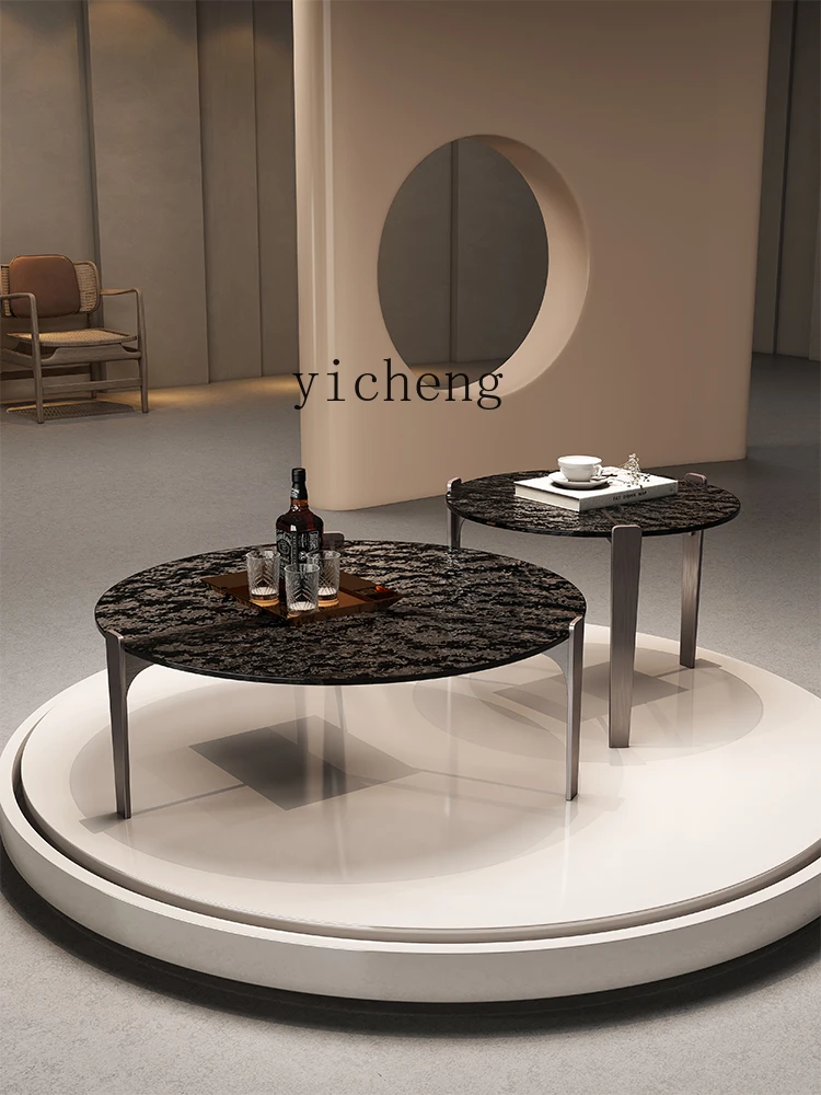 Tqh Light Luxury Stainless Steel round Combination Water Ripple Glass Tea Table