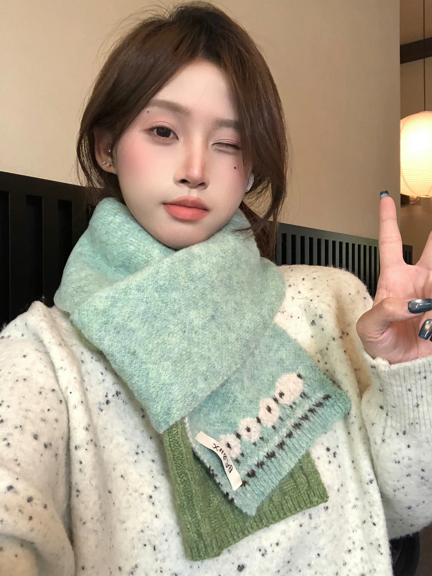 Adorable Soft Little Sheep Knitted Scarf Women's Autumn Winter Sweet Style Warmth Neck Protection Versatile Fashion Accessory
