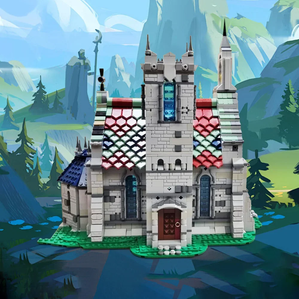 MOC-198172 The Old Church Medieval  Building Blocks Model Ancient Old Church House Architecture Bricks Assembly Toys Kids Gifts