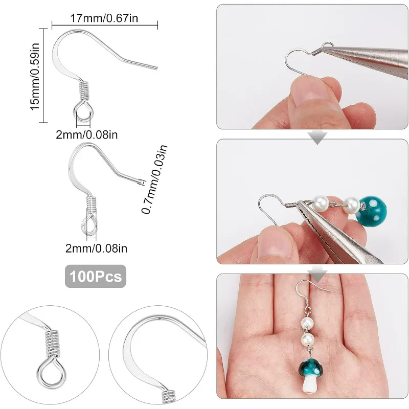 100Pcs French Earring Hooks 304 Stainless Steel Earwire Ear Wires Silver Earring Wires Fishhook Earring Hook for jewellery