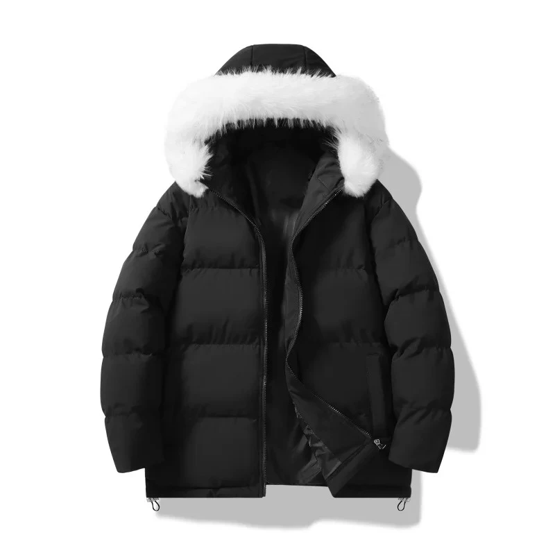 

Loose Fit Hooded Thickened Puffer Jacket for Men Casual Couples Fur Collar Outerwear Parkas 2025 Autumn Winter Men's Padded Coat