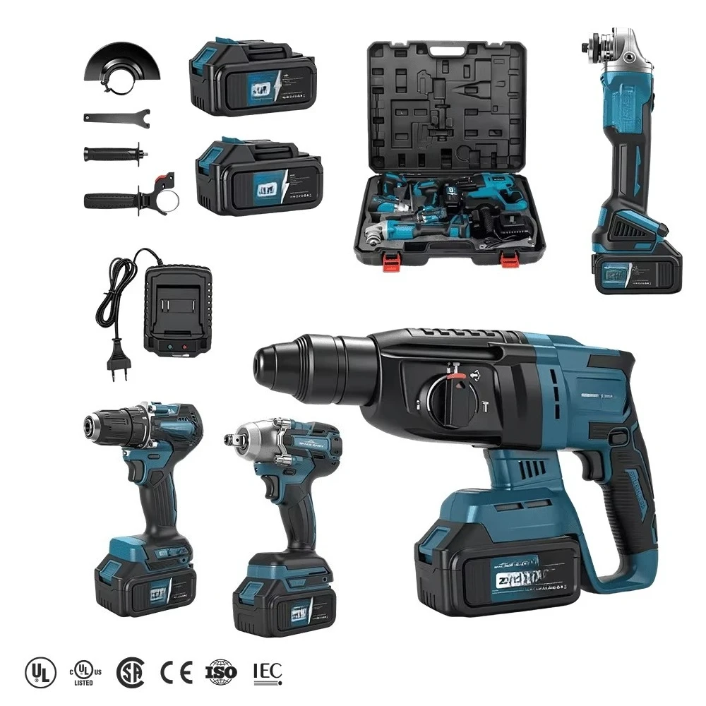Combination Power Tools 4 Kits Tool Set 18v 20v 21v Volt Cordless Drill Battery DIY Household Big Discount Hot Sale