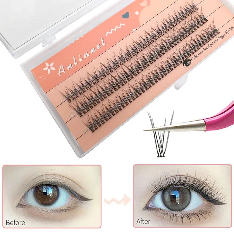 120 Clusters Fishtail Eyelashes High Quality Cluster Lashes Natural Slender Cross Thick Fish Tail Individual Eyelash Extension