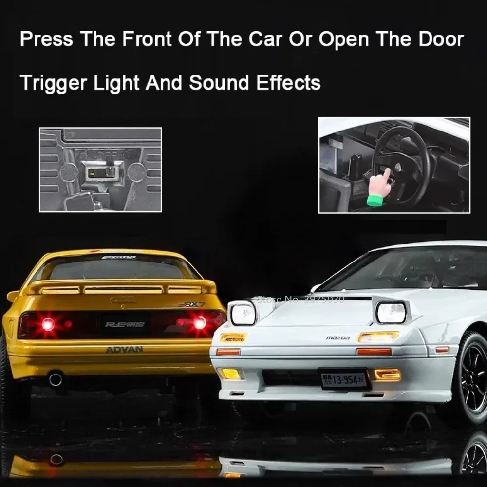 1:24 마쓰다 RX7-FC 스트리트카 합금 다이캐스트 장난감 모델 자동차, 사운드 라이트 풀백 차량 미니어처 모델 컬렉션, 어린이 장난감 선물