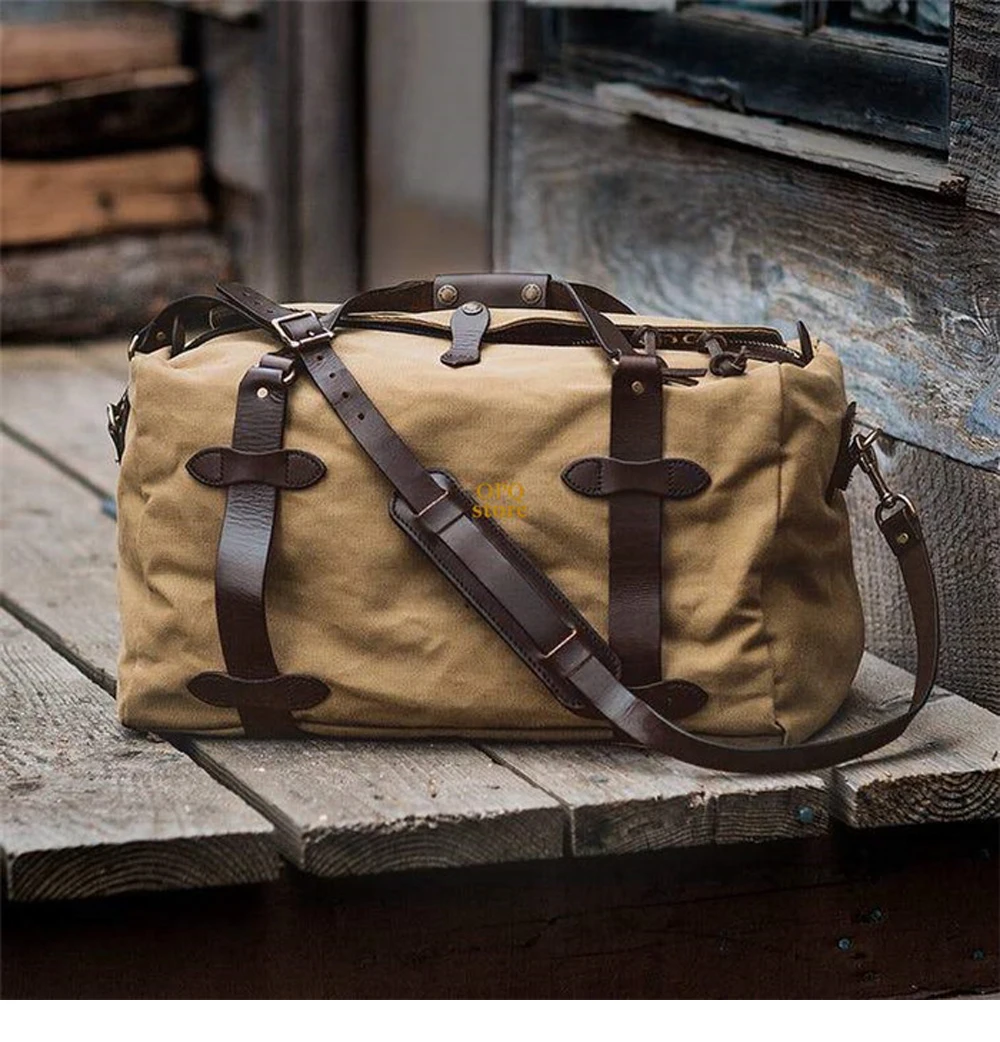 

Handmade American Retro Heavy Waterproof Oil Wax Canvas Small Travel Bag Shoulder Handbag